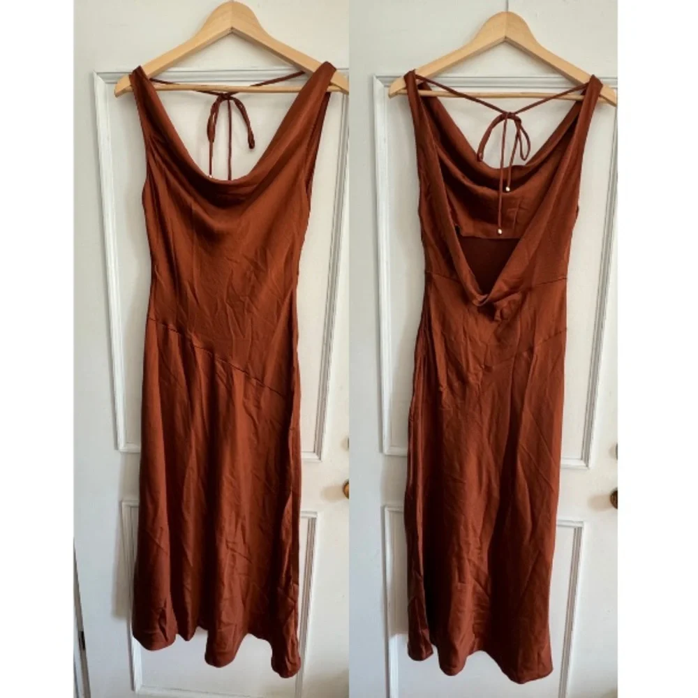 Rust/Brown Backless Cowl Neck Dress - Picture 3 of 3